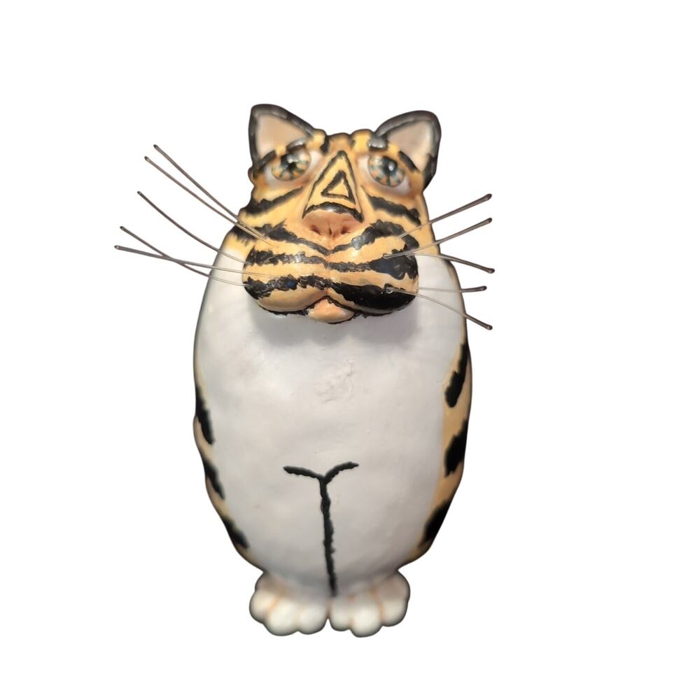 Enesco Vicki Thomas Folk Art Striped Tiger Cat Kitty Sculpture 1997 5.5" D-58